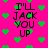 Bright pink background with green pixelated hearts and repeated black text reading "I'LL JACK YOU UP" in a pattern