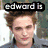 Four- of a person with brown hair in various poses, text overlays reading 'edward is', 'my', '<3', and 'vampire' on black backgrounds