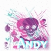 Pixelated icon with a stylized skull, pink and purple color scheme, and the name "ANDY" in blue text at the bottom.