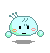 Pixel art contact sheet of a light blue cartoon character with three antennae, showing three distinct facial expressions across sampled frames: neutral, sad, and crying.