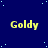 Blue background with scattered light blue dots and repeated yellow text 'Goldy' in a pattern
