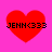 Four red heart shapes on a bright pink background, each containing black pixelated text reading JENN<333.