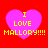 Four identical pink hearts on red background with yellow text "I LOVE MALLORY!!!!" inside each heart.