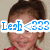 A child with brown hair in a ponytail wears a red top; blue text "Leah <333" overlays the face in two states.