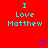 Red background with cyan text "I Love Matthew" repeated in a pattern and small purple heart symbols at intersections