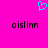 A static image with a bright pink background featuring a cyan pixelated heart symbol above two identical black text strings reading 'aislinn' in a pixelated font.