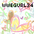 Pixelated image with black text 'WWWEGURL34' at top, colorful floral background, and central figure in yellow dress with pink accents.