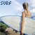 Animated contact sheet showing a woman with a surfboard in various frames, including text overlays like SURF, LIKE, and GIRL.
