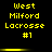 Yellow pixelated text on black background reads "West Milford Lacrosse #1" in two with horizontal yellow bars between them