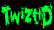 Static pixelated green text logo on black background with slight transparency effects and jagged edges.
