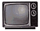 Animated sequence of a retro television set displaying various static and color patterns, including a spinning globe and an eye symbol.