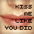 Pixelated close-up of lips with text overlay; first frame shows black text, second frame shows pink text on same background.