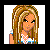 Pixel art contact sheet showing five frames of an animated icon featuring a cartoon woman with blonde hair, blue jeans, and text "I Luv u Baby" on black background.