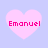 Four pink heart shapes on a light blue background, each containing the text 'Emanuel' in bright red pixelated font.