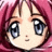 Pixelated anime-style character with pink hair and large blue eyes on left, black background with white text on right.