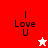 Four display "I Love U" text with star symbols; red and white backgrounds alternate between top-left, bottom-right, and bottom-left while the right remains pink