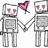 Two pixelated robot figures holding hands with a pink heart above them, next to text reading "Mrs. Smarter-Child =]".