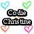 Pixelated icon with black text reading 'CoLie Cluistine' surrounded by four heart shapes in blue, green, orange, and pink.