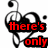A black-and-white animated icon with red text overlays displaying phrases about love, featuring a hand gesture and abstract shapes.