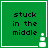 Green square icon with black text 'stuck in the middle' and white pixelated snowman on right side, showing animation frames with snowman's body parts changing.
