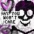 Pixelated skull icon with purple hair, white face, black eyes and mouth, repeated in a pattern with 'SAY YOU WON'T CARE' text below each skull