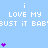 Pixelated blue background with repeated white text and purple heart symbols in various configurations.