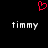 Red pixelated heart symbol above two identical white text 'timmy' on black background.