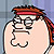 Pixelated character with light skin, red headband, and long brown hair, wearing glasses and a mustache, against a blue-gray background.