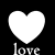 Six heart-shaped icons arranged in a 3x2 contact sheet with varying grayscale shades and the word 'love' beneath each heart on a black background.