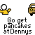 Pixel art animation of a yellow figure with white head moving toward a Denny's restaurant, with text 'Go get pancakes atDennys' and a road with yellow lines.
