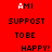 Red background with repeated text elements in white and black, including 'AMI', 'SUPPOST', 'TOEE', and 'HAPPY: AMI' arranged in a pattern