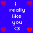 Blue background with white text "i really like you <3" and red/pink heart icons arranged in a pattern