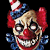 A 4-frame contact sheet of a pixelated clown icon with red hair, blue collar, and striped hat showing subtle facial expression changes across frames.