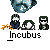 A 4x3 contact sheet of pixelated animated frames showing a band-themed buddy icon with mushroom motifs and character silhouettes, all labeled "Incubus" beneath each frame.