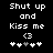 Pixelated text and symbols on black background with animated heart sequence.