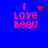 Blue background with pink text 'I Love Beau' and animated red pixel elements changing position across frames.