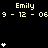 Animated sequence of white star icons and yellow text 'Emily' with date-time strings on black background, showing varying numbers of stars per frame.