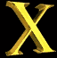 Golden X-shaped symbols on black backgrounds with varying light reflections and pixelation across three vertical sections.