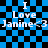 Blue and black checkered background with white text reading "I Love Janine<3" repeated twice, showing pixelated animation effects.