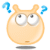 Six identical cartoon characters with light orange rounded bodies, two small antennae, large white eyes with black pupils, and blue question marks above their heads arranged in a on gray background
