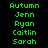 Green pixelated text names on black background with orange highlight bars shifting
