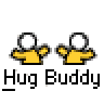 Animated contact sheet showing three frames of a pixel art buddy icon with yellow stick figures and text elements on gray background.