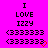 Pixelated text and symbols on a bright pink background with two identical static frames showing 'I LOVE IZZY' followed by '(3333333)' and a red heart symbol.