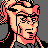 Pixelated 48x48 static icon of a character with light skin, black hair styled in a side-swept manner, and red accents on the face and clothing against a gray background.