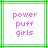 Pixelated text 'power puff girls' in purple on white background with green border