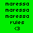 Green background displays repeated 'maressa' text with 'rules' and '<3' symbols in black pixelated font across multiple