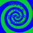 Four identical spiral patterns arranged in a , each with alternating blue and green bands forming a continuous swirl