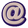 A contact sheet of 12 animated frames showing a stylized @ symbol in various orientations and rotations, displayed on a gray background with purple outlines.