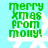 Green pixelated text reads "merry xmas from molly!" over white snowflakes on a light blue background, with visible animation changes across frames.