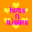 Pixelated orange background with yellow hearts and pink text reading 'hugs n kisses' in four quadrants.